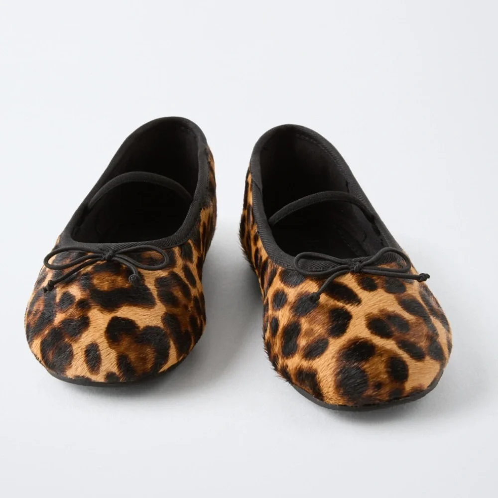 ZARA LEATHER KIDS LEPORDES PRINTITED BALLERINA SHOES
